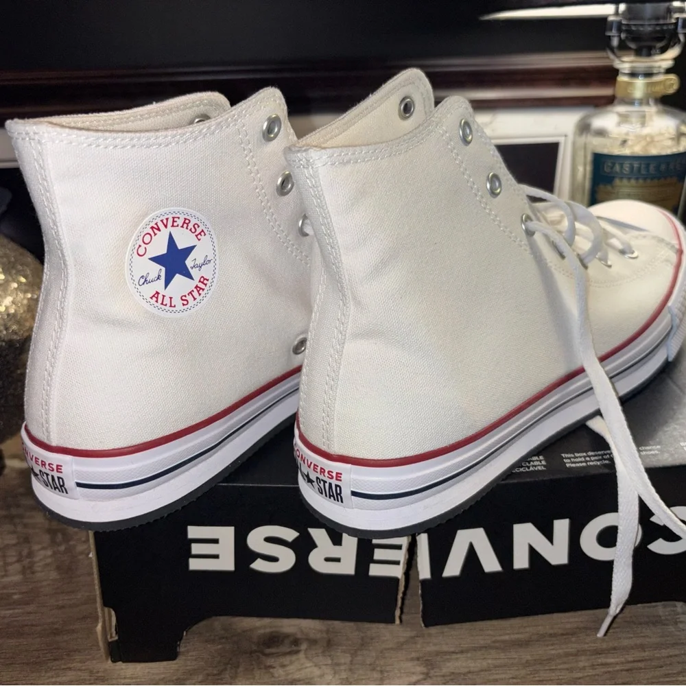 Converse Kids White Platform Sneakers with Red Trim - Picture 3 of 4